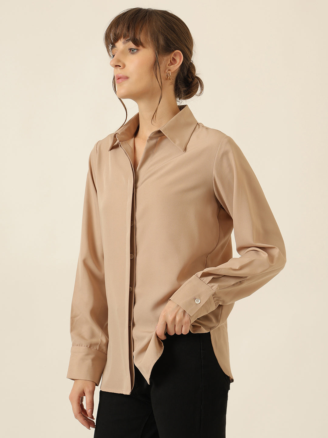 Classic Double Placket Shirt - Beige