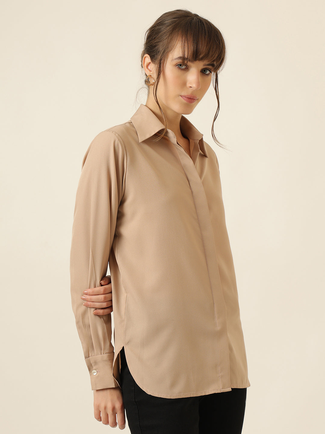 Classic Double Placket Shirt - Beige