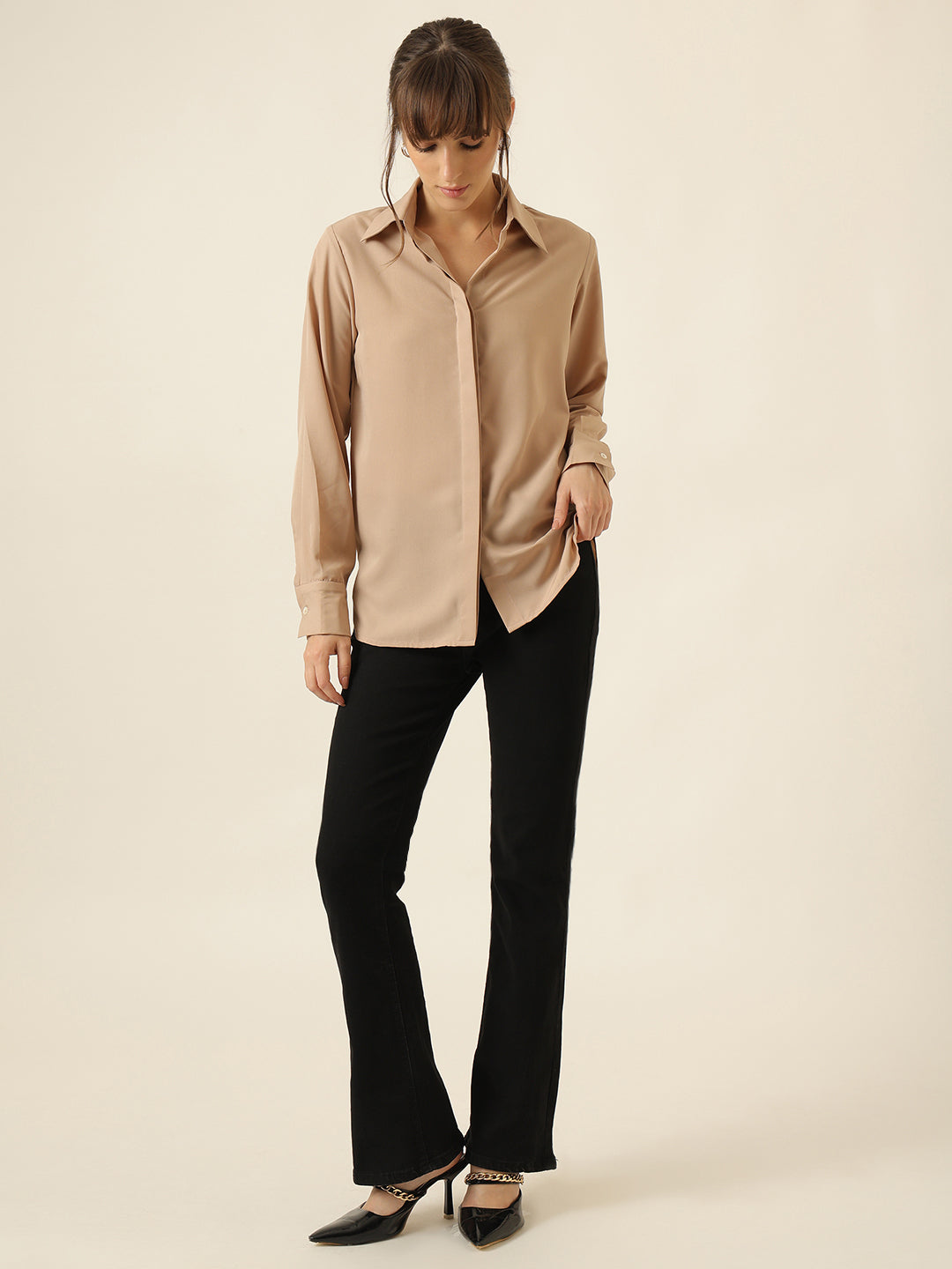 Classic Double Placket Shirt - Beige