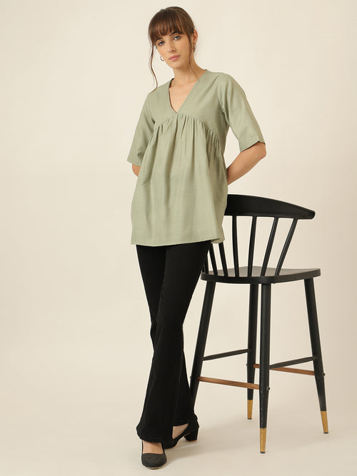 Airlight Gathered Top - Sage