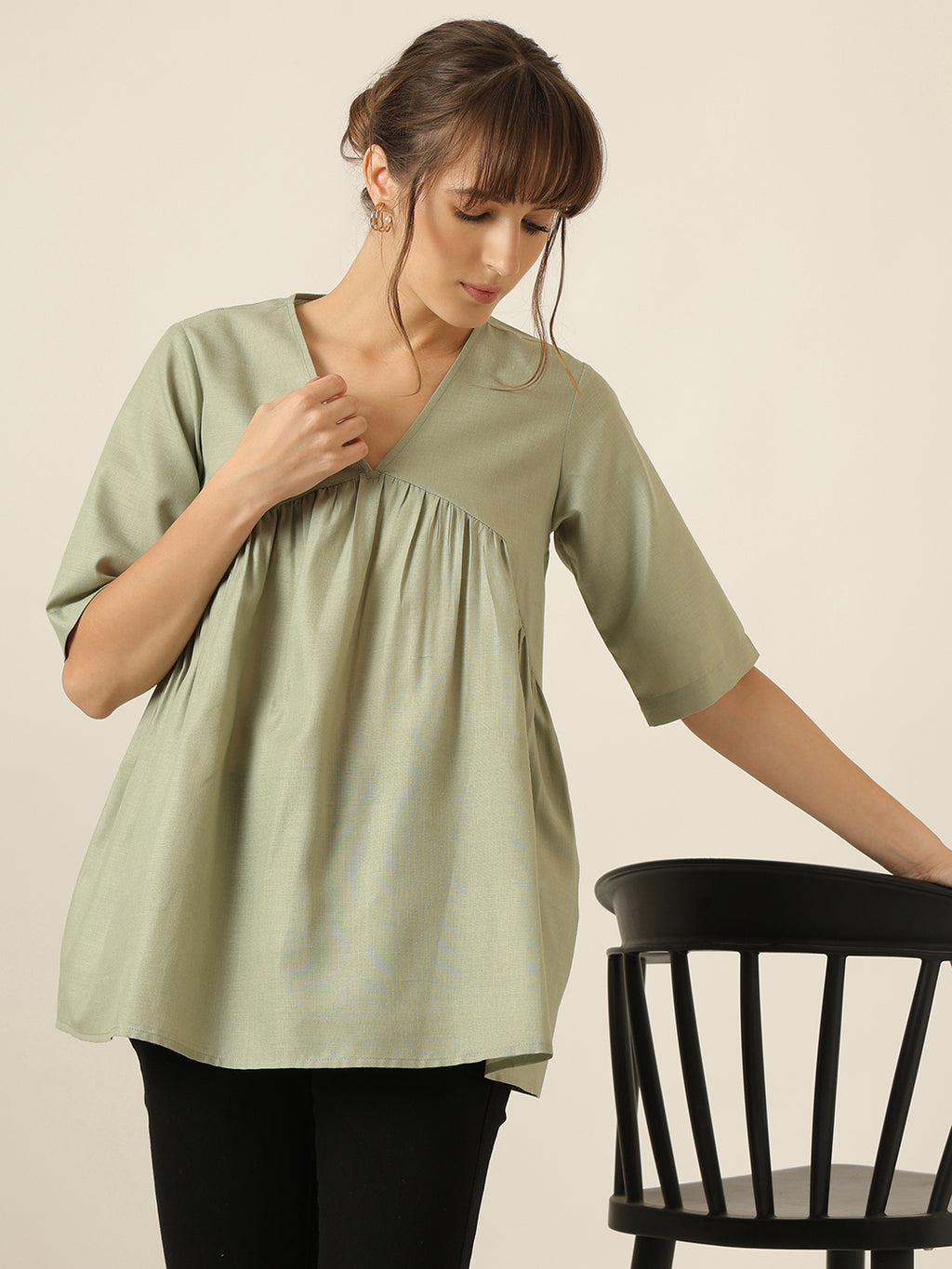 Airlight Gathered Top - Sage