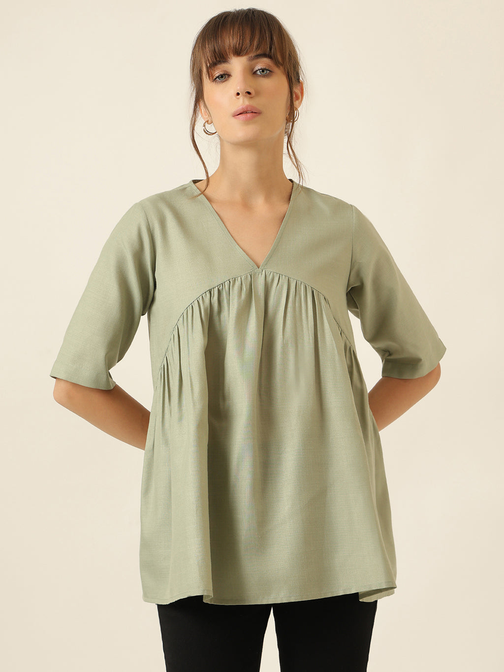 Airlight Gathered Top - Sage