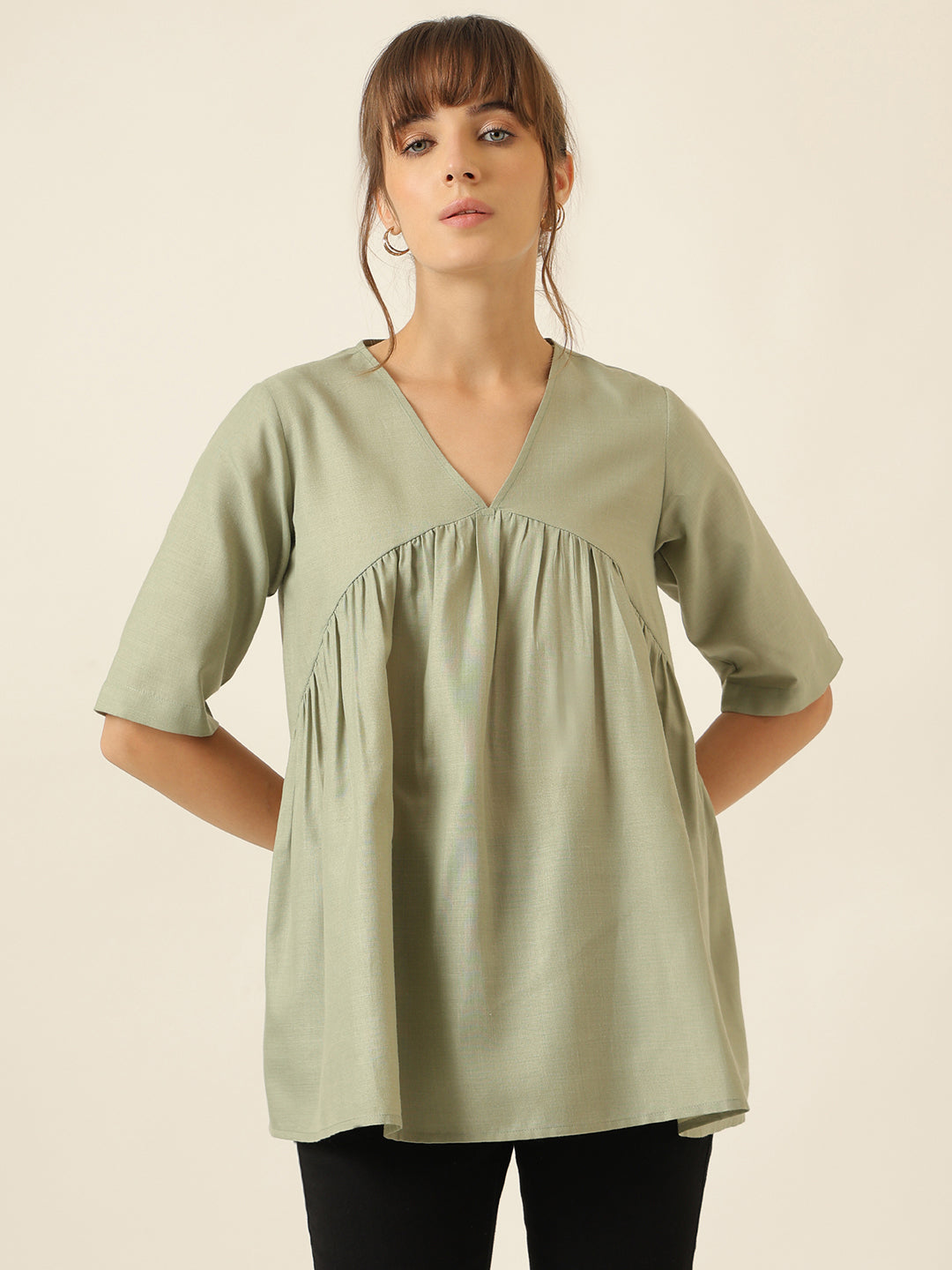 Airlight Gathered Top - Sage