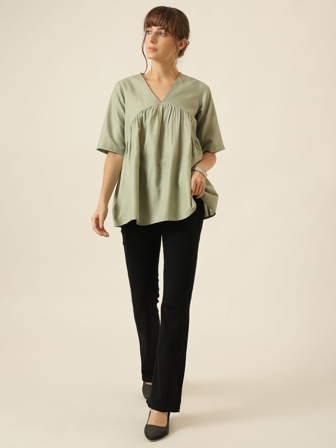 Airlight Gathered Top - Sage