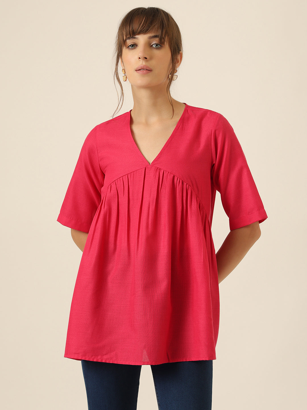 Airlight Gathered Top - Hot Pink