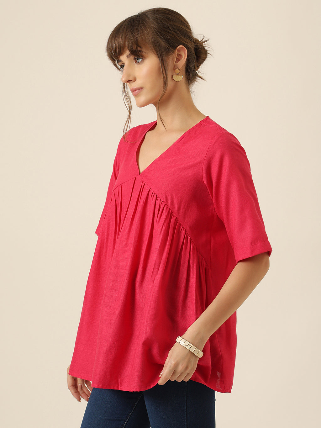 Airlight Gathered Top - Hot Pink