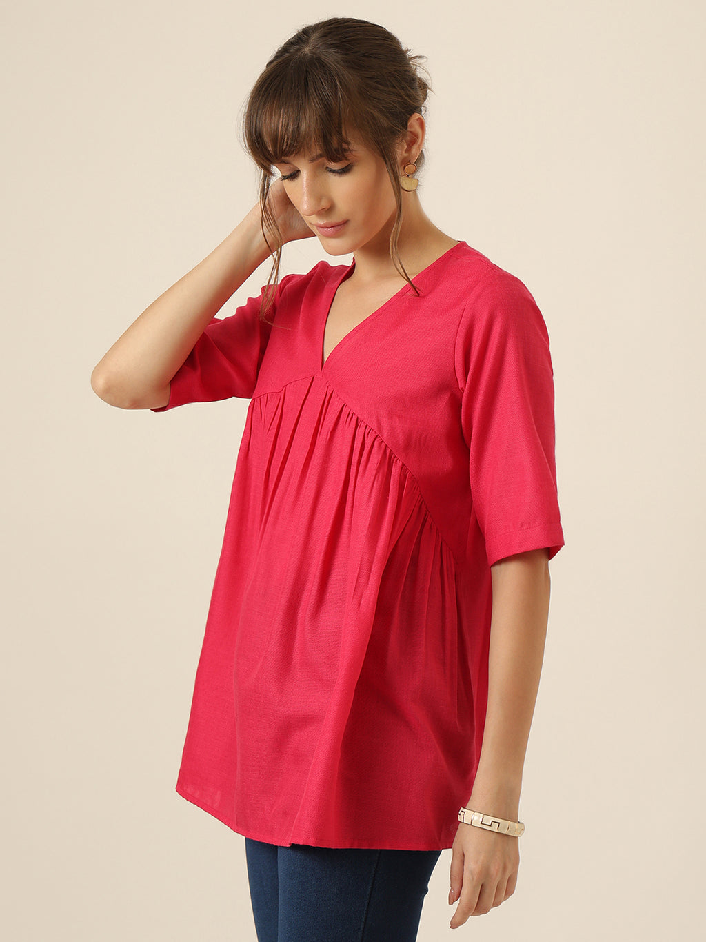 Airlight Gathered Top - Hot Pink