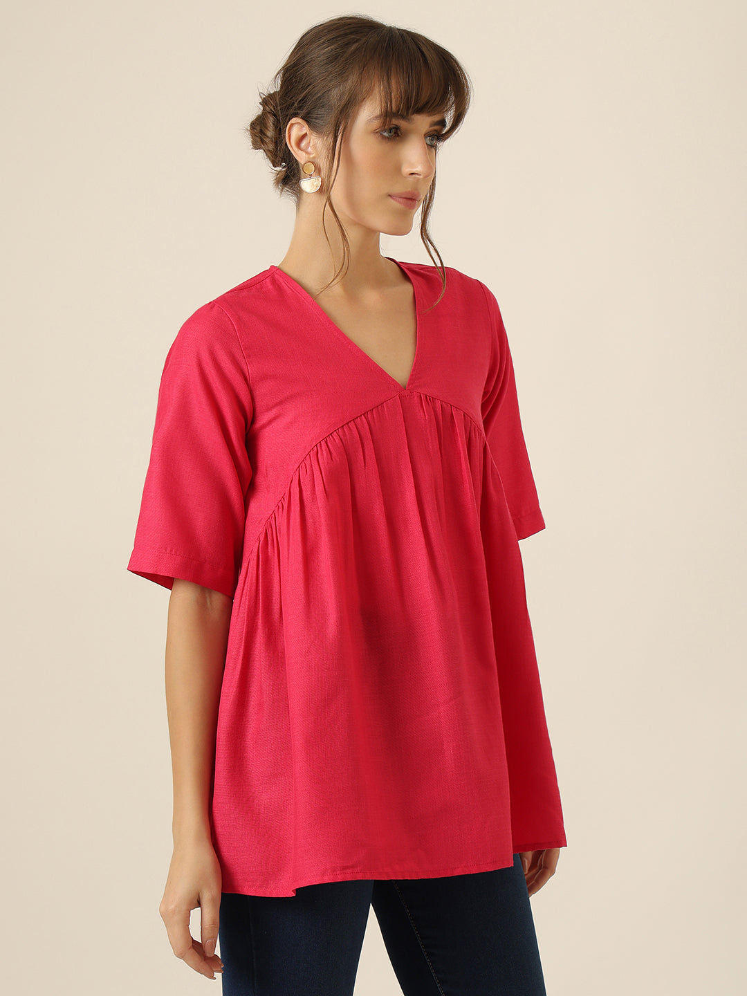 Airlight Gathered Top - Hot Pink