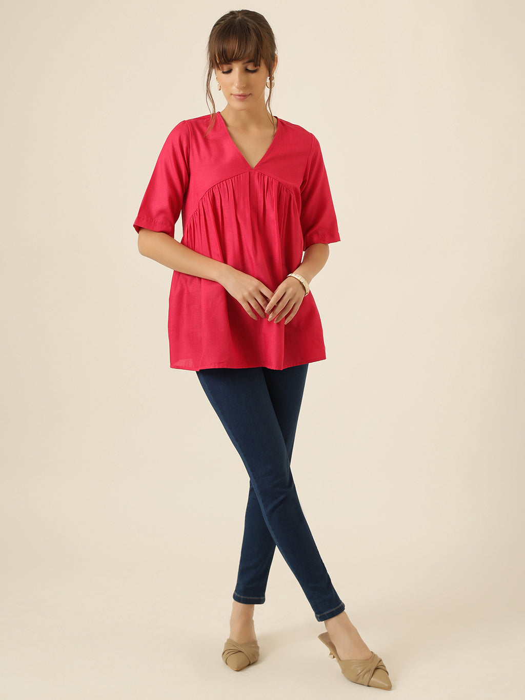 Airlight Gathered Top - Hot Pink