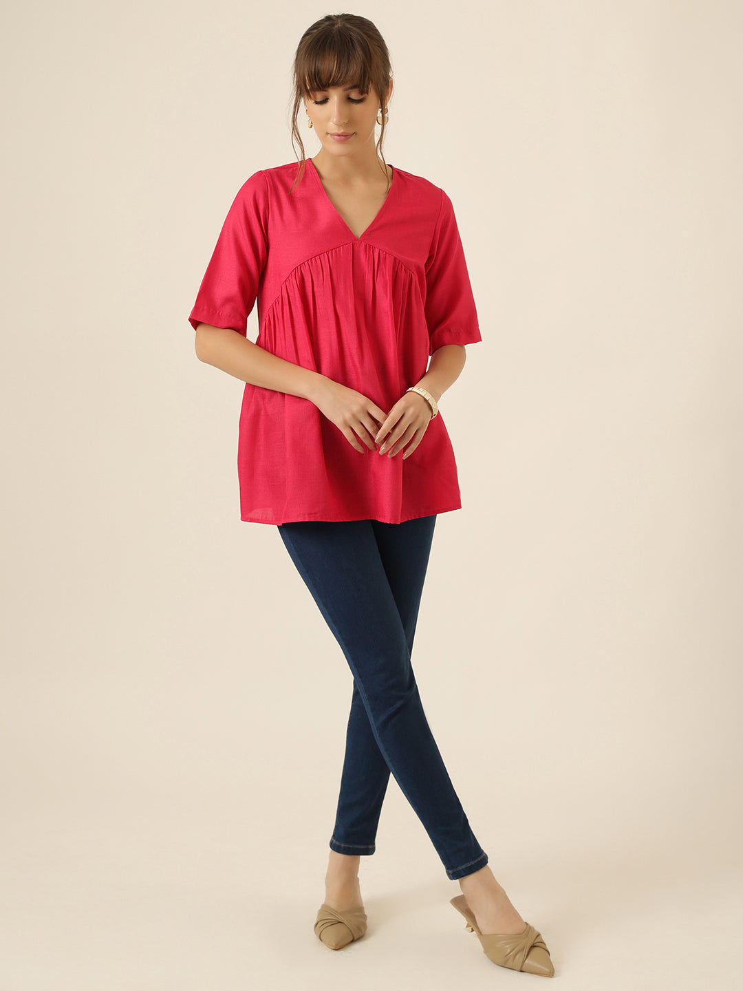 Airlight Gathered Top - Hot Pink