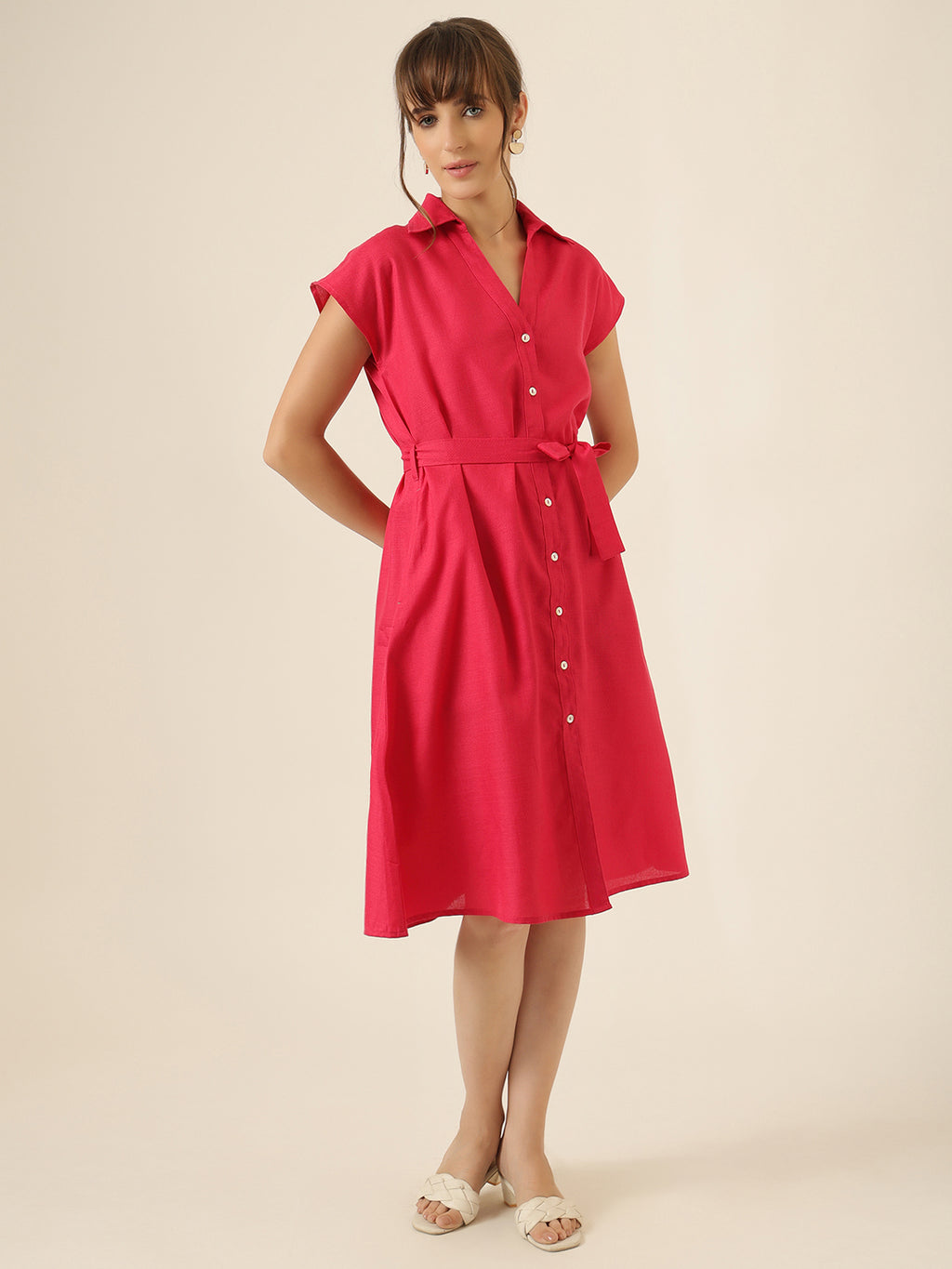 Breeze Belt Dress - Hot Pink