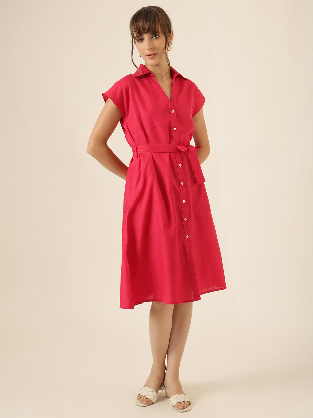 Breeze Belt Dress - Hot Pink