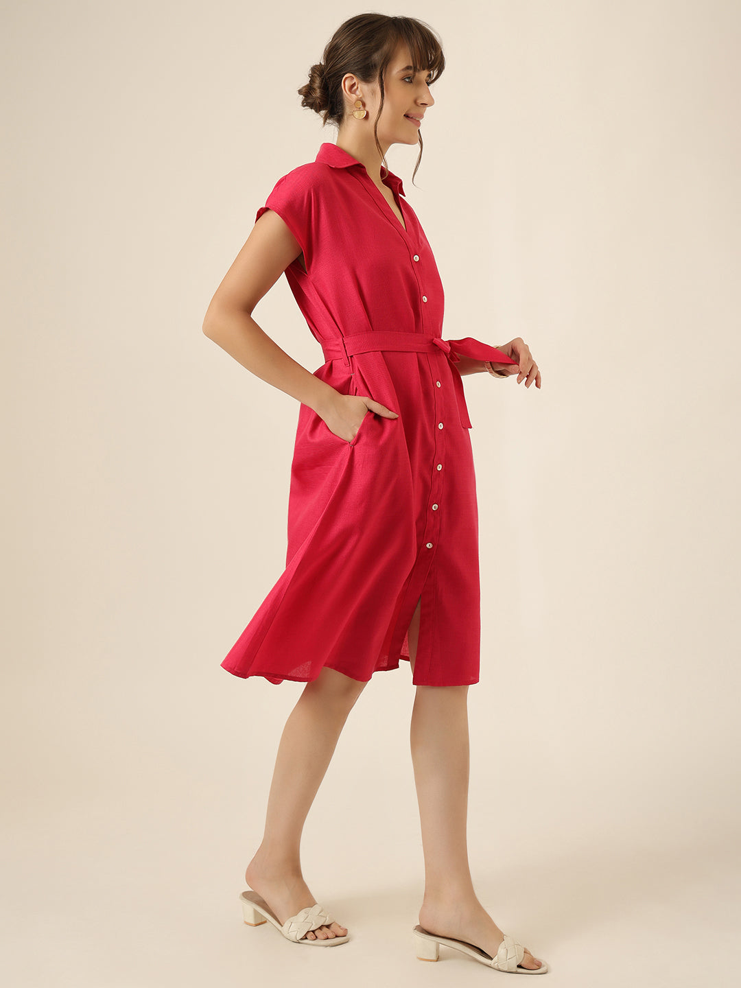 Breeze Belt Dress - Hot Pink