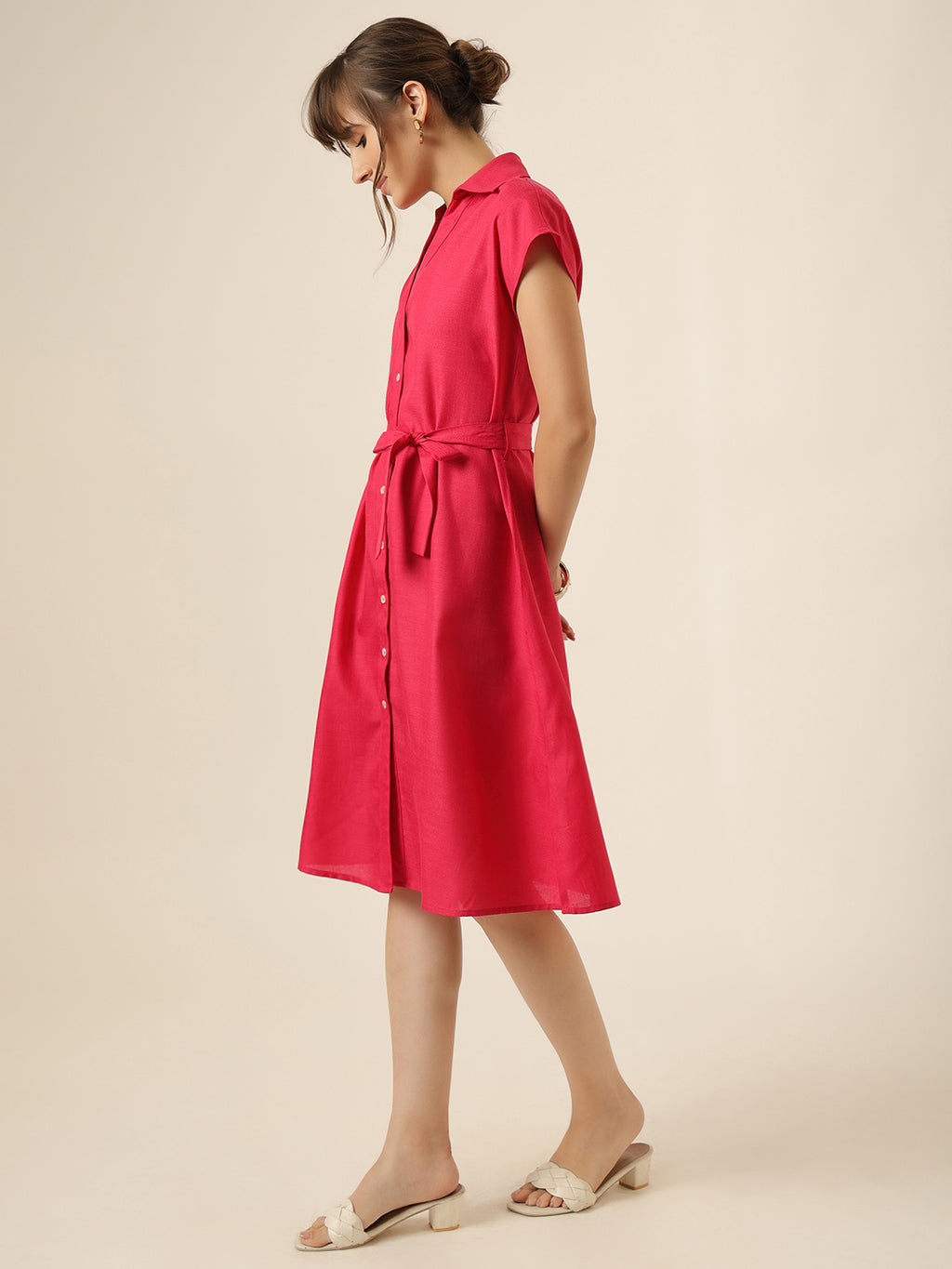 Breeze Belt Dress - Hot Pink