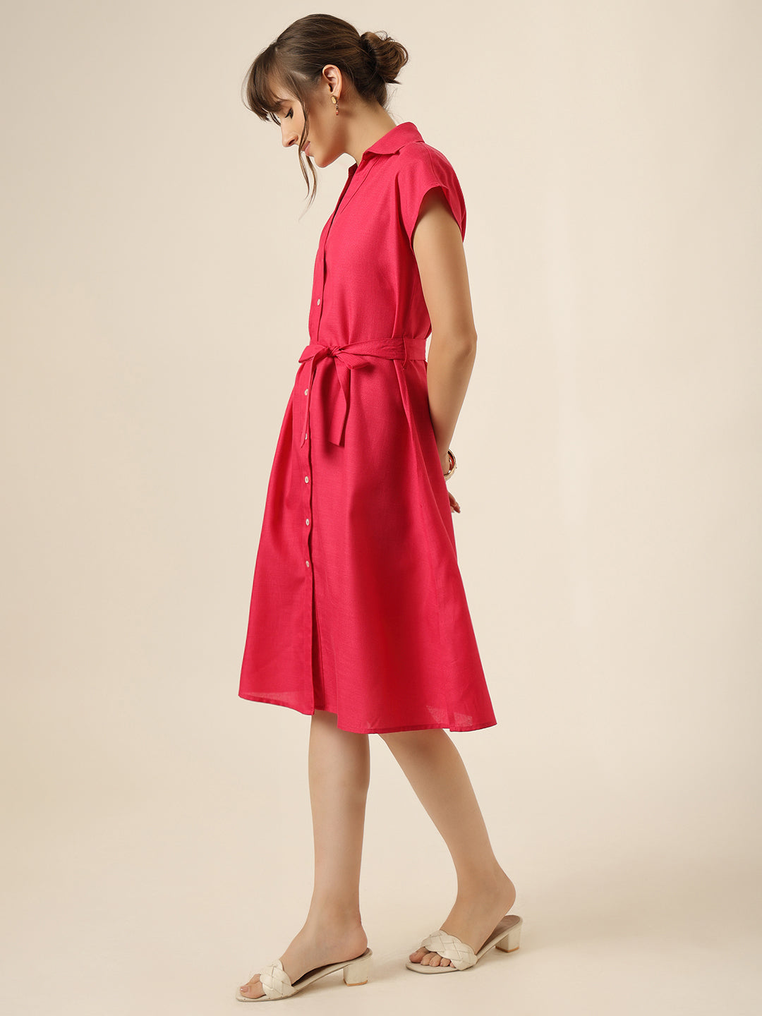 Breeze Belt Dress - Hot Pink