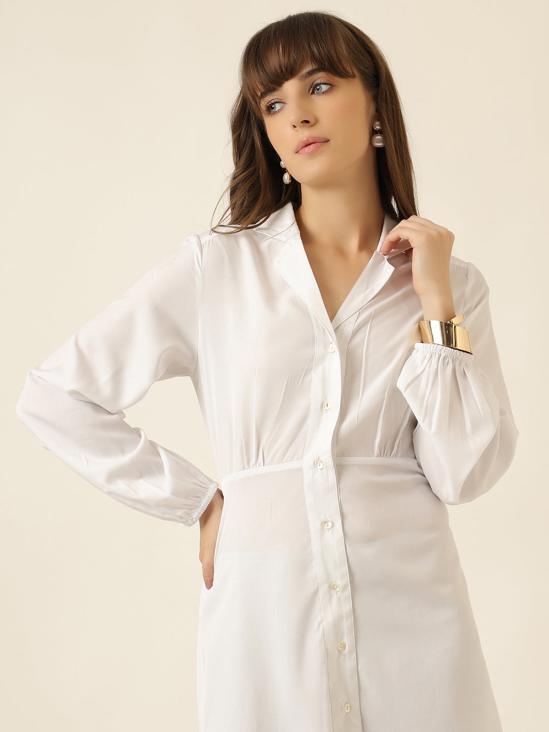 Button Down Shirt Dress - White